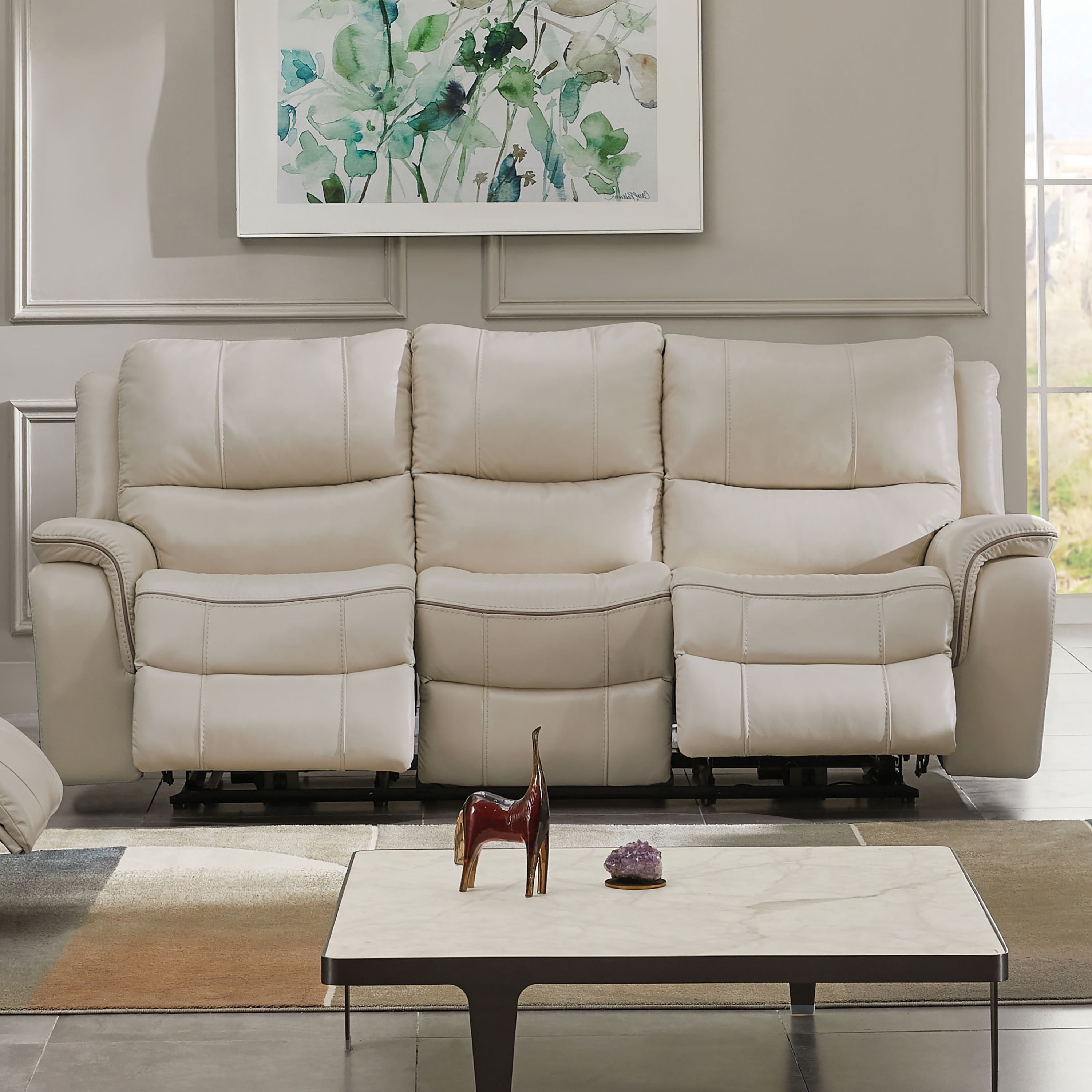 Furniture of America Caddo Modern Adult Upholstered Fabric Manual Reclining Sofa, Beige