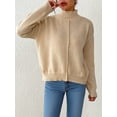 thumbnail image 6 of Female Sweaters Fall Long Sleeve Ribbed Knit Pullover Loose Mock Neck Light-Weight Casual Sweater Apricot S, 6 of 10