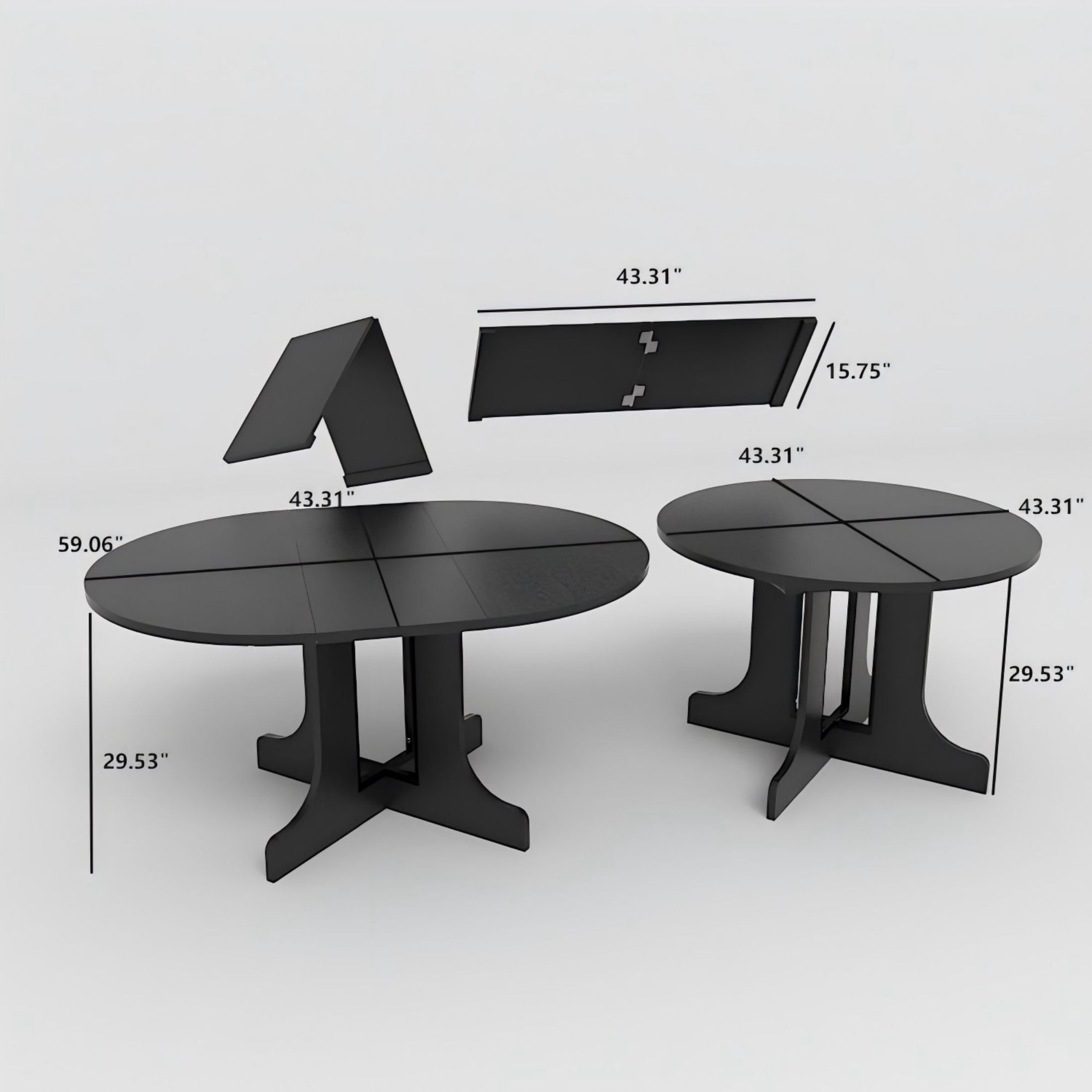Noble House 59" Farmhouse Expandable Oval Dining Table, Removable Leaf, X-Shaped Trestle Base Kitchen Table, Black