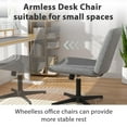 thumbnail image 2 of Home Office Chair Armless Criss Cross Legged Chair No Wheels, Wide Comfy Desk Chair Makeup Vanity Chair, Height Adjustable Swivel Fabric Computer Chair Task Chair, Grey, 2 of 7