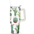 thumbnail image 2 of 40oz Watercolor Cactus Succulents Stainless Steel Flip Straw Tumbler Spill Proof Travel Cup Double Wall Vacuum Insulated Coffee Mug with Top Handle, 2 of 6