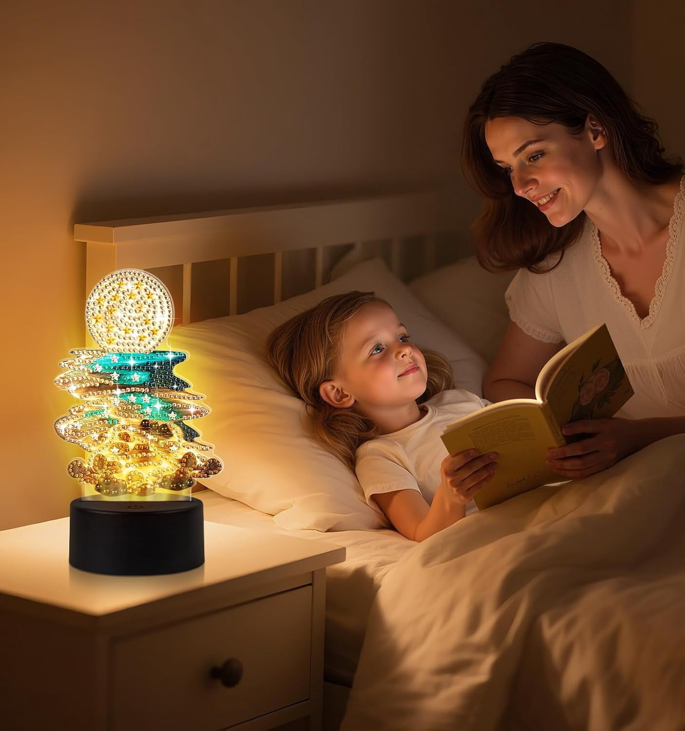 Moonlight Beach Diamond Painting Night Light, Touch Lamp Desktop Ornament for Adults Beginners, Bedroom Living Room Decor