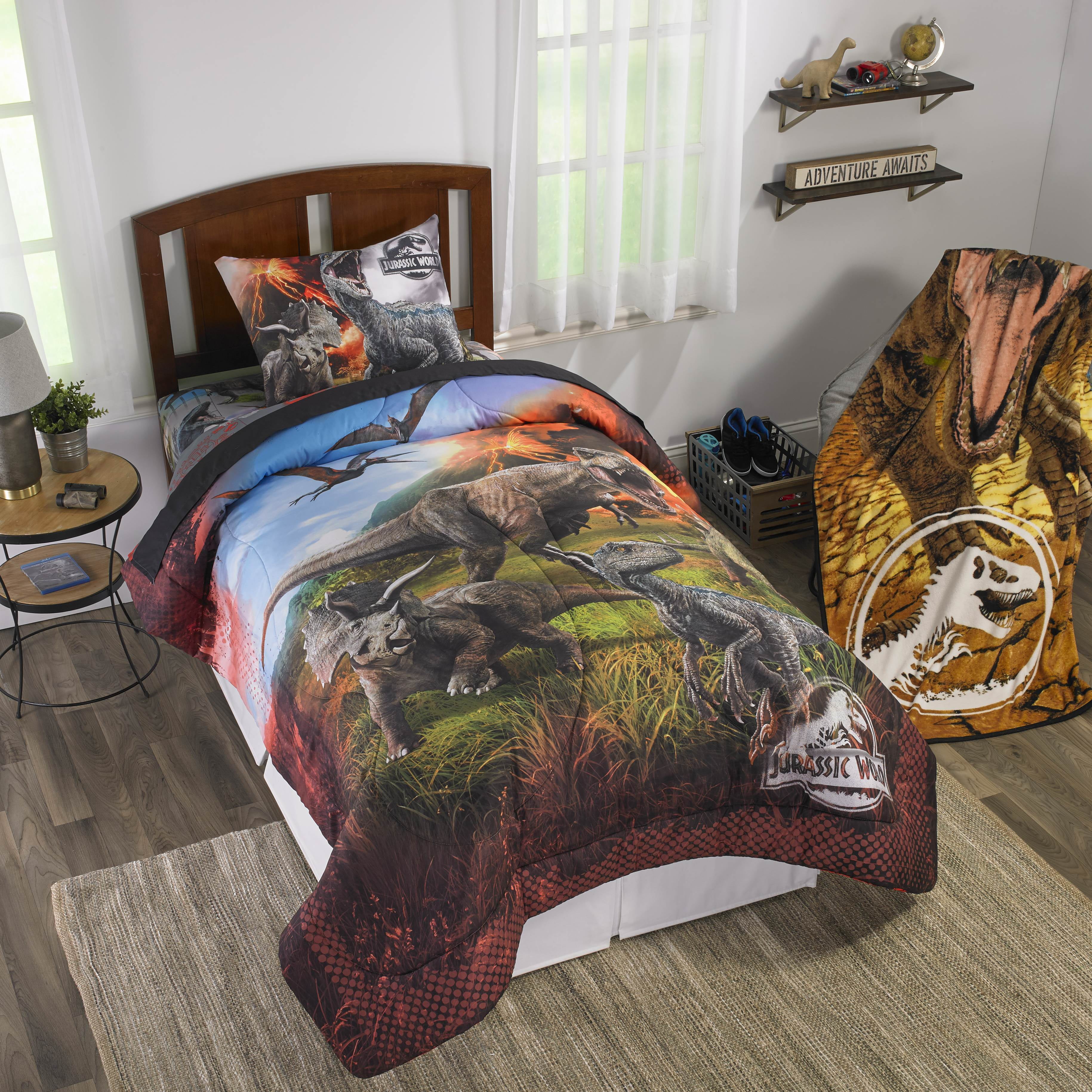 JURASSIC WORLD DINOSAUR TWIN BEDDING Reversible Comforter w/ Twin Sheet Set ~ 