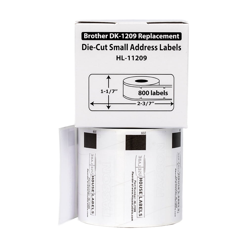 HOUSELABELS Compatible with DK-1209 Replacement Roll for Brother QL Label Printers; 800 Address Labels; 1-1/7" x 2-3/7" (29mm*62mm) with 1 REUSABLE CARTRIDGE - 20 Rolls