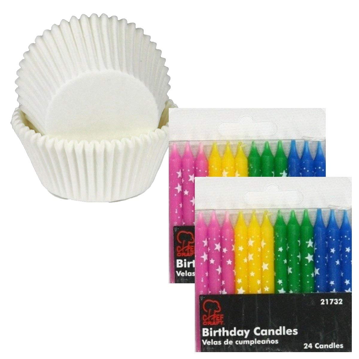 Parchment Paper Cupcake Liners, White (50 count) & Birthday Candles