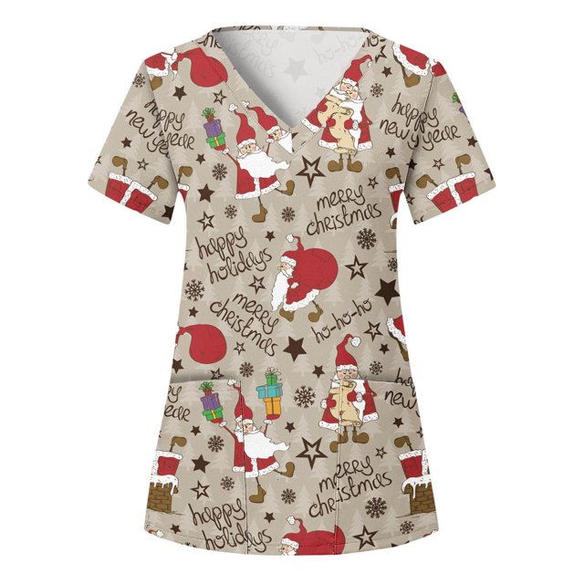 Puntoco, blusas con cuello en V y manga corta a la moda para mujer, blusa de bolsillo con estampado de uniforme de trabajo, tops Puntoco Puntoco-3095