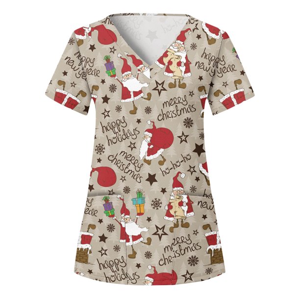 Puntoco, blusas con cuello en V y manga corta a la moda para mujer, blusa de bolsillo con estampado de uniforme de trabajo, tops Puntoco Puntoco-3091