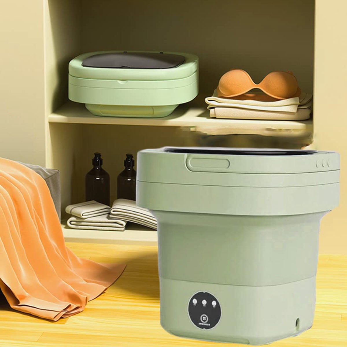 Portable Washing Machine, Foldable Mini Washer with Drain Basket, 3 Modes Deep Cleaning - 6.5L High Capacity for Lingerie, Personal, Baby, Delicates Cleaning(Green)