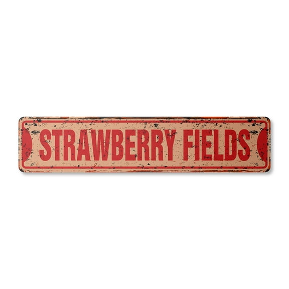 STRAWBERRY FIELDS Vintage Plastic Street Sign new sign music UK song | Indoor/Outdoor | 18" Wide
