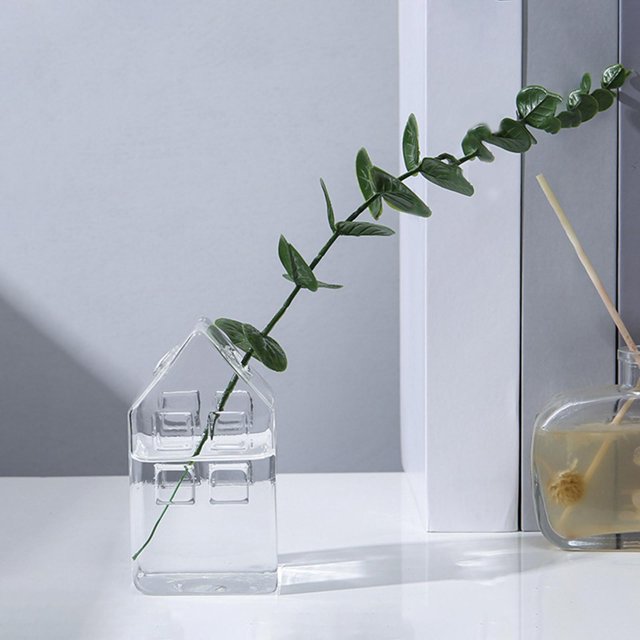 Florero de Cristal , Soporte para Florero, para Plantas de Interior, Florero para Adornos para El Hogar, Mesa de Comedor, Fiest 6x6x14cm BLESIY Estatua de jarrón de escritorio