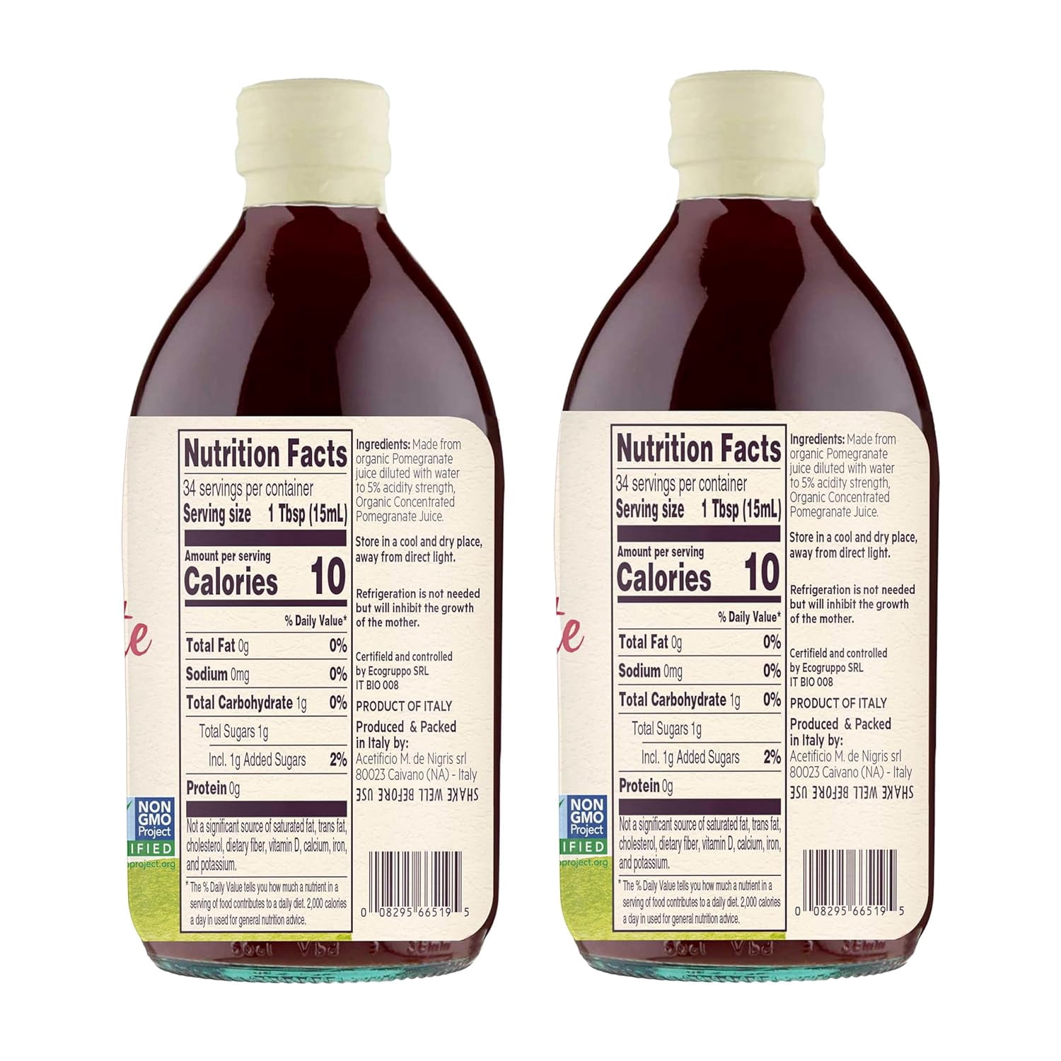 De Nigris pomegranate vinegar raw, 16.9 fl oz (500ml) Pack of 2