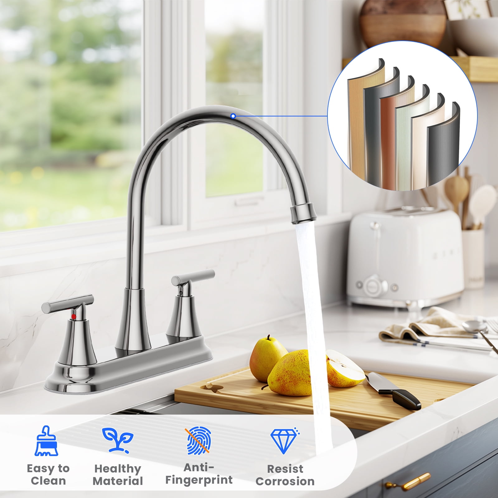 KINGTACK Two Handles Kitchen Faucet, 3 Hole or 4 Holel Faucet for Kitchen Sink, Chrome