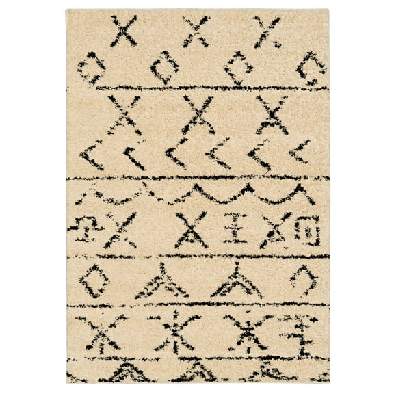 Morrocan Atlas Ivory 5x7 Frieze Shag Area Rug Geometric Abstract Design