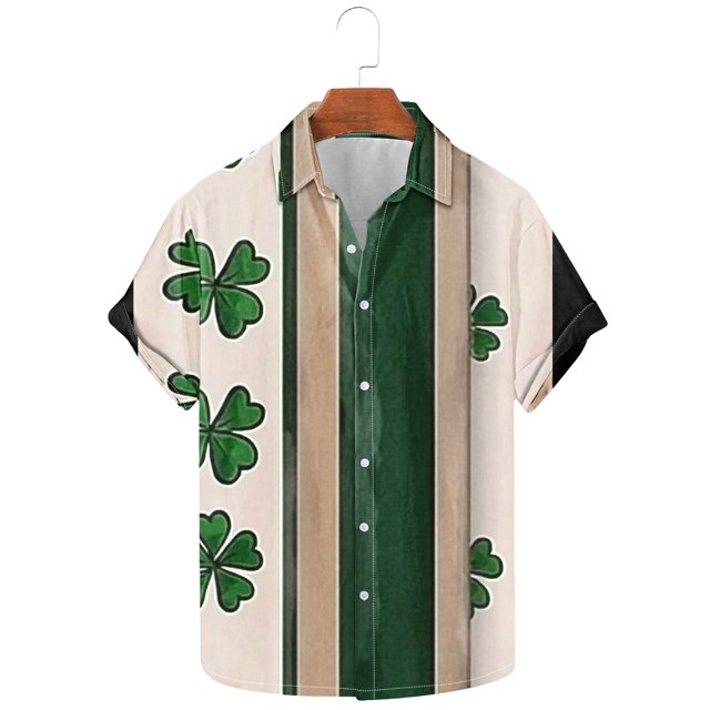 Wancir Chemises pour Hommes en Solde, Chemise Décontractée Printemps/été à Col Imprimé Saint-Patrick à Manches Courtes