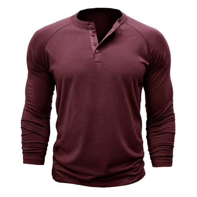 Yuyuzo Men Basic Tops Long Sleeve 1/4 Button Notch V Neck Cozy Fall Casual Shirts Blouse Solid Color