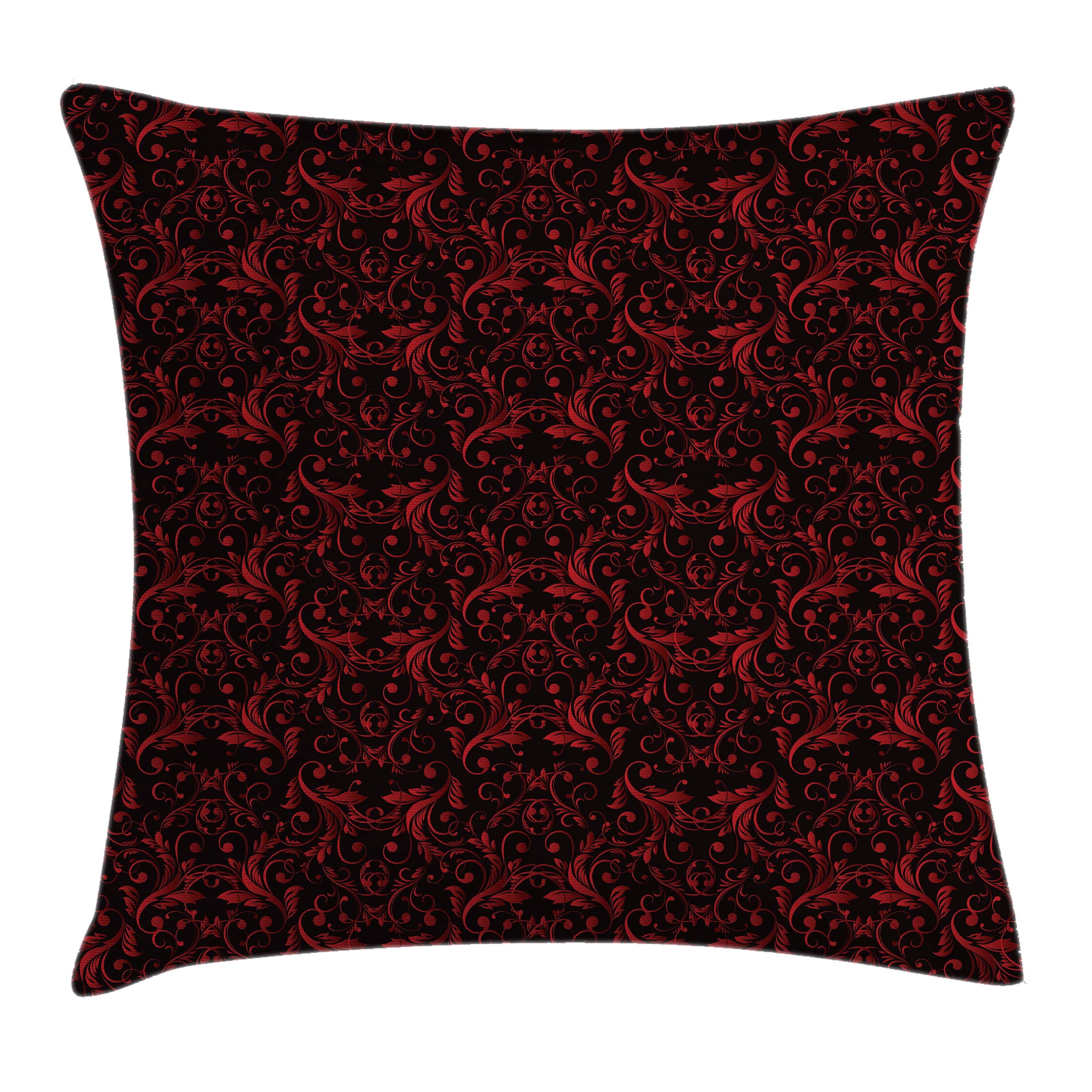 Red and Black Throw Pillow Cushion Cover, Victorian Floral Design with