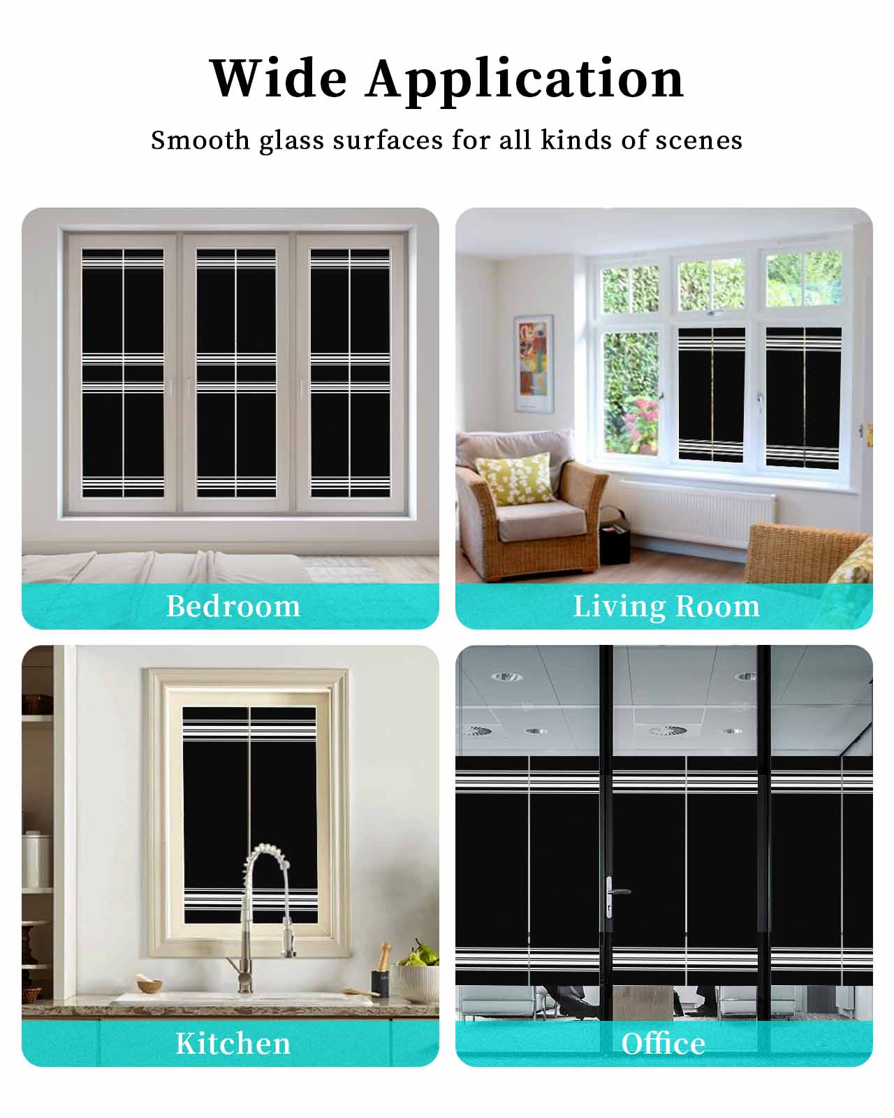 Window Privacy Film,Black Stripes UV Sun Blocking Window Tint Film Heat Control One Way Blackout Window Film,Farmhouse Modern White Vertical Lines Non Adhesive Static Cling Window Sticker 23.6x59 In