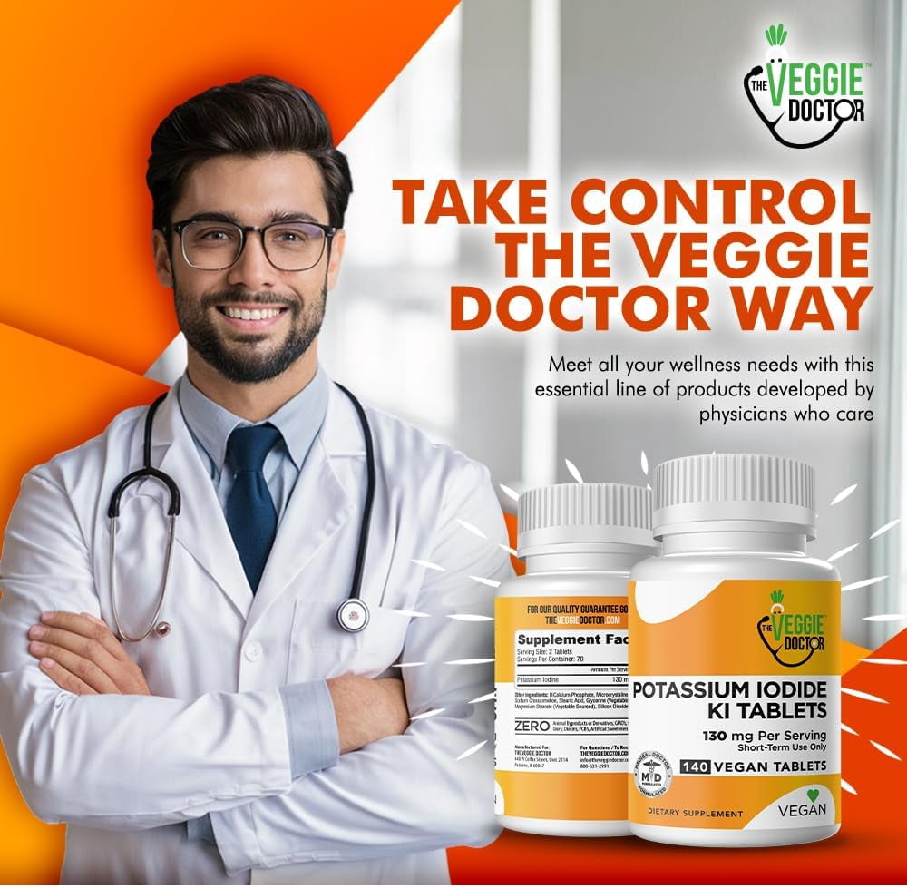 The Veggie Doctor Potassium Iodide 130mg – 140 Vegan Tablets – Iodine Supplement for Adults and Kids – USA-Made, Non-GMO, Gluten-Free