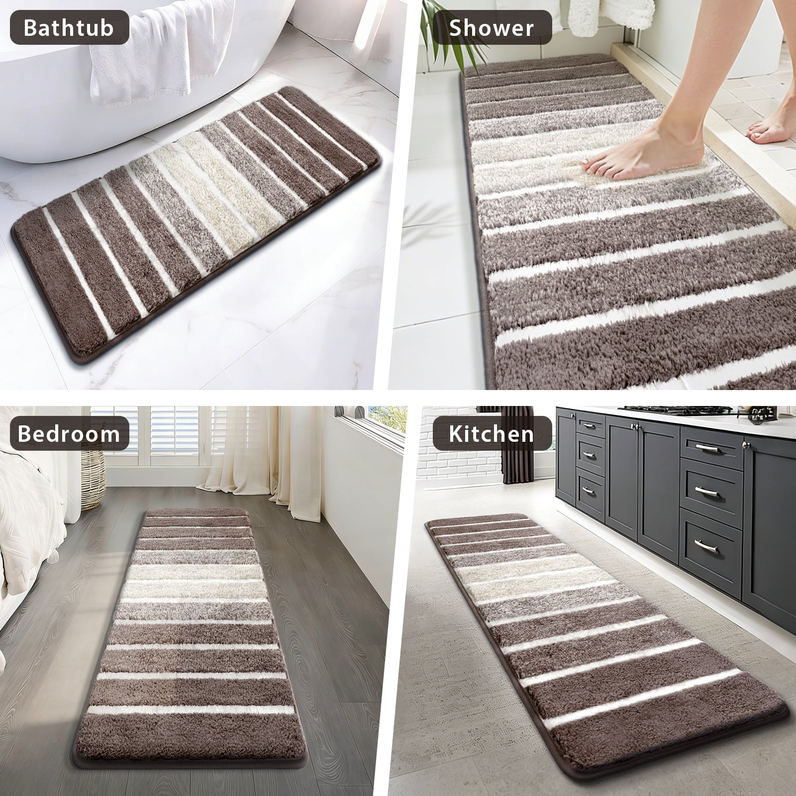 Findosom Bathroom Rugs Set of 3,Absorbent Non-Slip Machine Washable Bath Rugs, Microfiber Quick Dry Bath Mats for Bathroom Floor Tub Shower Bedroom Kitchen,20"x32"+20"x59"+U Shape 20"x24" Brown