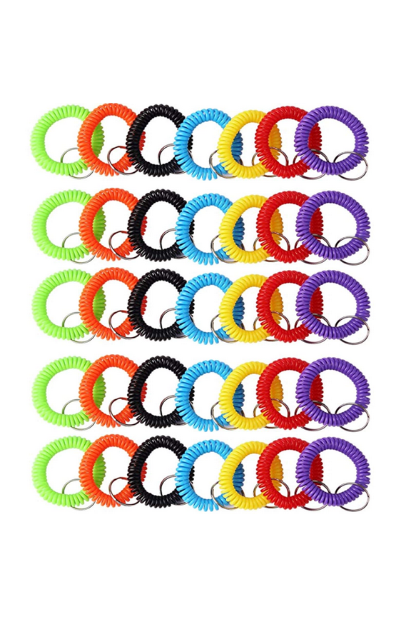 35Pcs Colorful Wrist Spring Spiral Coil Keychain Stretchy Key Chain Bracelet for Outdoor, Pool and Gym