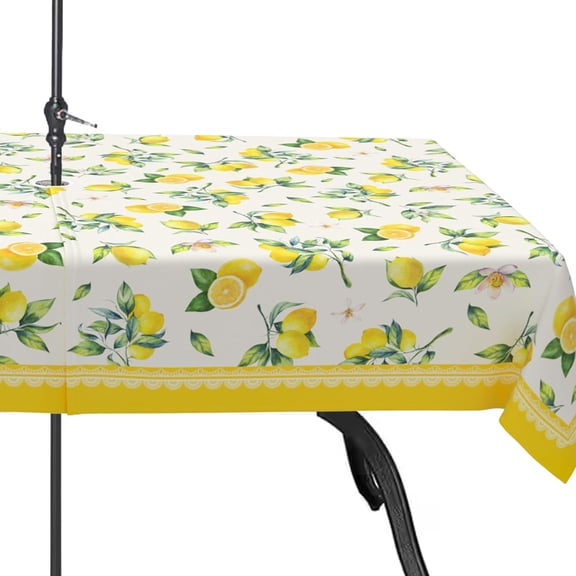 Lemon Outdoor Tablecloth with Umbrella Hole 60" x 120" Waterproof Zipper Table Cloth for Patio Table - Ideal Tablecloths for Picnics, Camping, and Yard Use