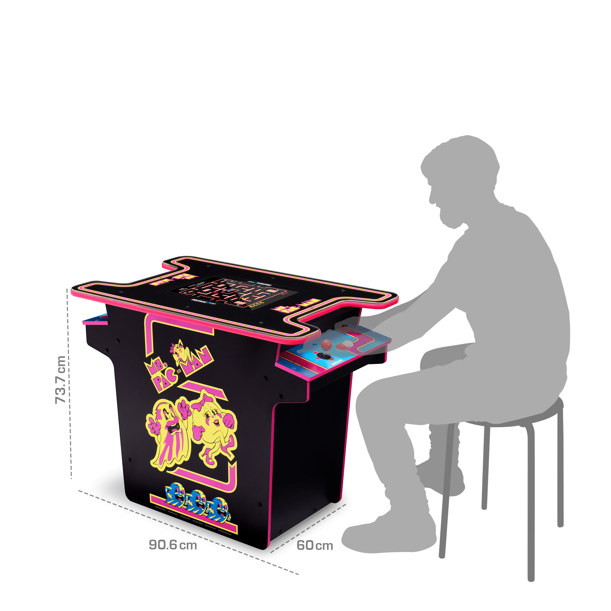 Arcade1Up Ms.PAC-MAN Head-to-Head Arcade Machine – Retro Home Arcade Table with 12 Classic Games, Light-Up Control Deck & Real-Feel Joysticks