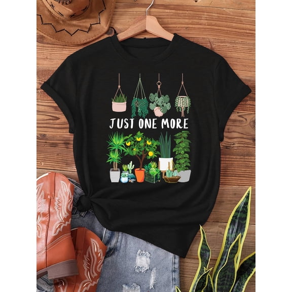 Women Crew Neck Plant Lady Indoor Potted Plants Greenery Graphic Print Short Sleeve Casual T-Shirt for Spring Summer