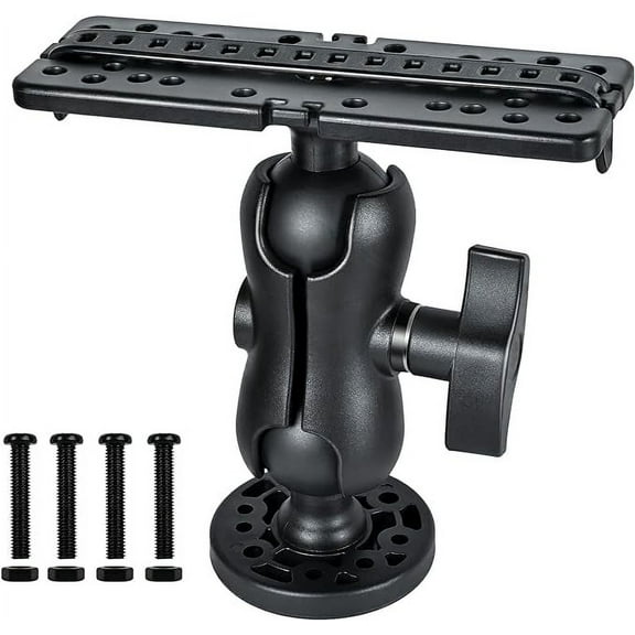 Fish Finder Base, Universal 360° Rotating Ball Fish Finder Mount, Nylon and Stainless Steel Electronic Fish Finder Mount for Ocean Boat Kayak Pontoon Canoe Screw Garmin, 4 Screws, 4 Nuts