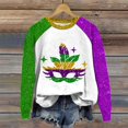 thumbnail image 2 of FrzhBrz Women's Mardi Gras Shirt Long Sleeve Round Neck Carnival Themed 3d Print Party Parade Blouses Pullover Casual Loose Fit Mardi Gras Clothes, 2 of 4