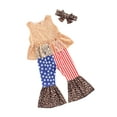 thumbnail image 4 of Aojekbee Girls Independence Day Clothes Set, Floral Embroidery Tops+Leopard Print Flared Trousers+Headband, 4 of 7