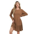 thumbnail image 4 of SHIBEVER Fall Dresses for Womens Casual Crew Neck Ruffle Hem Mini Dress Comfy Short Sleeve Loose Fit Solid Color Shirt Dress, 4 of 5