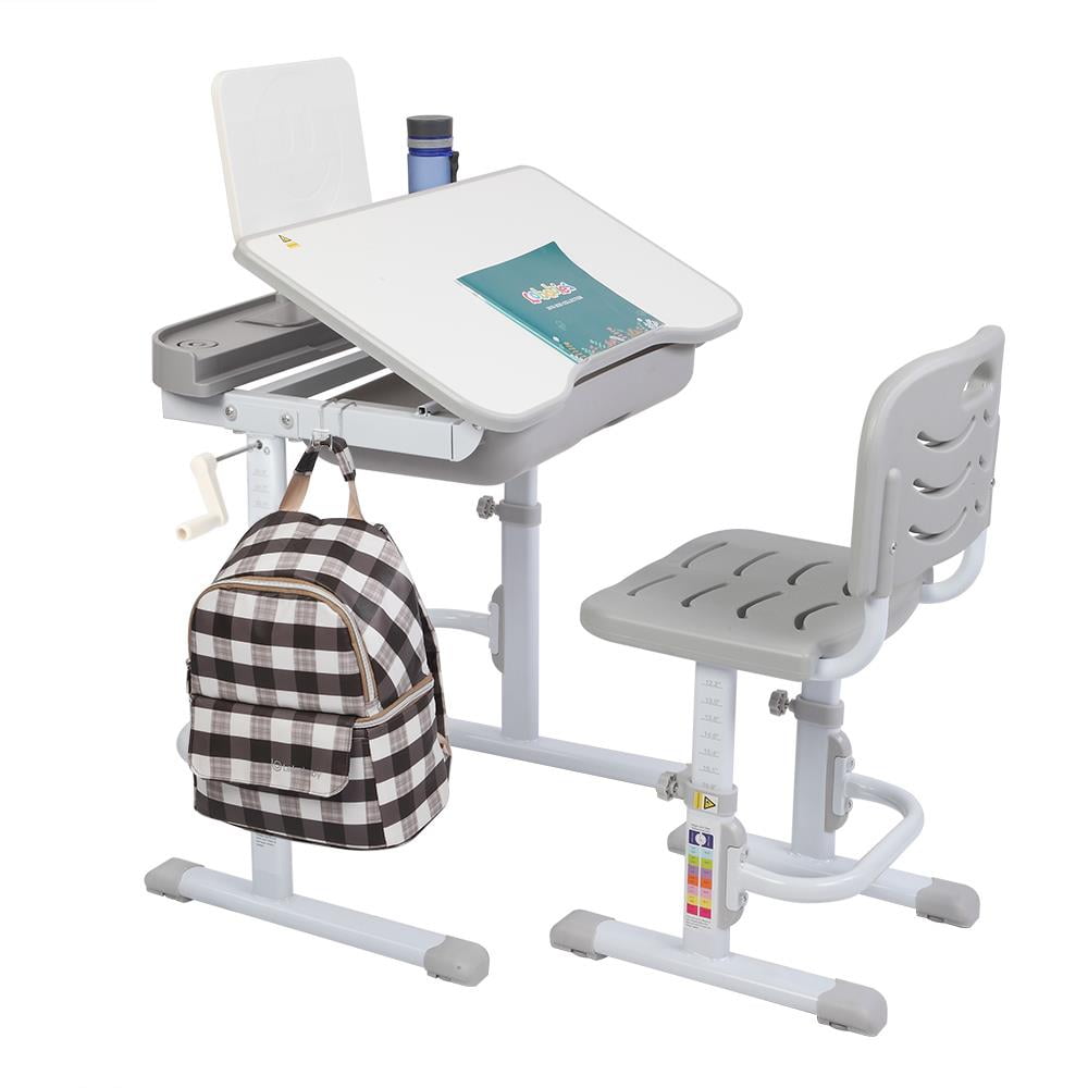 Zimtown 31.5" Desktop Height Adjustable Desk Kid Learning Table and Chair Set Gray