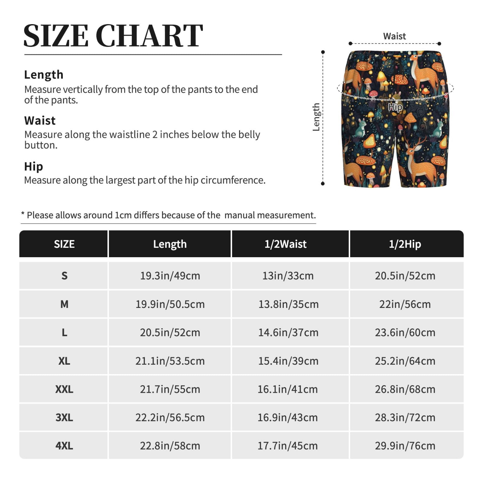Tideii Forest Elf Print Men's Short Pajama Pants, Elastic Pocket Summer Pajama Pants Sleepwear, Lounge Pants-XX-Large