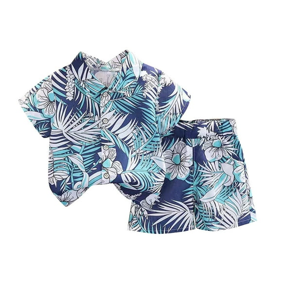 Odeerbi 0-7 Años Niños Niñas Verano Hawaiian Outfits Algodón Playa Tropical Impreso Manga Corta Camisa Pantalones Cortos Conjunto Dos Piezas