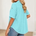 thumbnail image 7 of FINALGANG Womens Lapel Collar Roll Tab Short Sleeve Solid Color Dual Bust Pocket Curved Hem Loose Button Down Shirt Relaxed Fit For Ladies Office Daily Outdoor Outing Blue M, 7 of 7