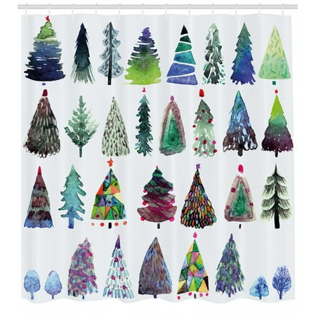 Christmas Shower Curtain Watercolor Christmas Theme Fir Trees
