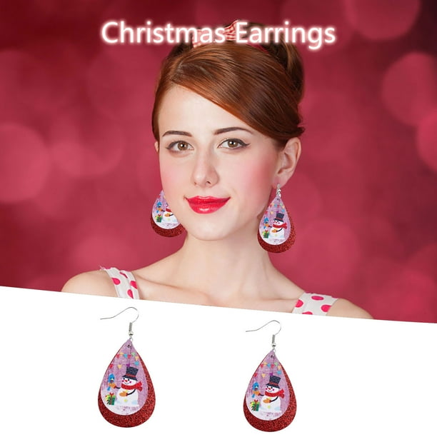 Pendientes para mujer, regalos para mujer, pendientes navideños, muñeco de nieve navideño, pendientes de cuero con doble lentejuela para niñas, anillos de moda
