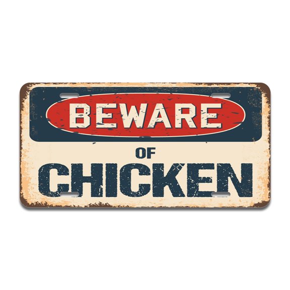 Beware of Chicken Aluminum License Plate| License Plate 12" X 6" Fits Any Car, Truck, SUV, RV, or Trailer | Made in The USA