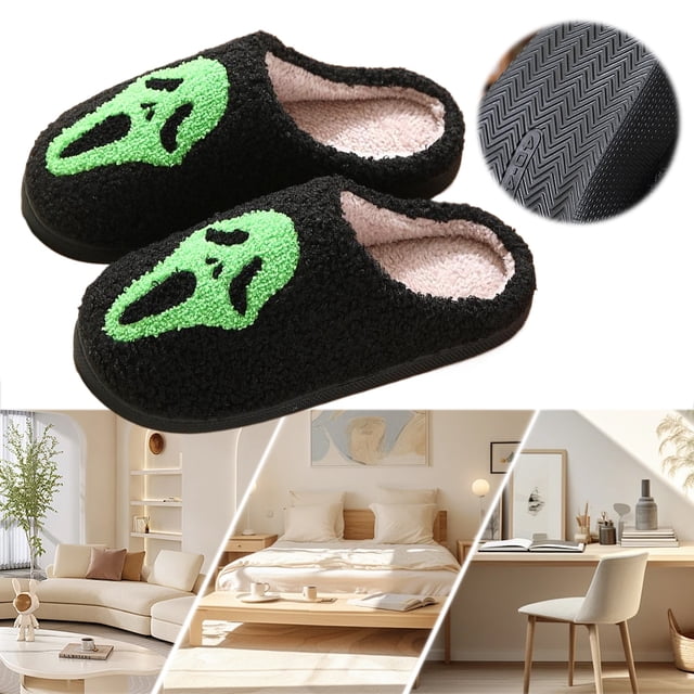 Casa Esponjosas Pantuflas Felpa Con Esqueleto Halloween Cómodas para El Invierno