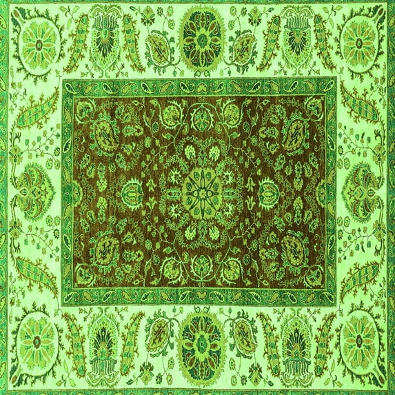 Ahgly Company Machine Washable Indoor Square Abstract Green Modern Area Rugs, 7' Square