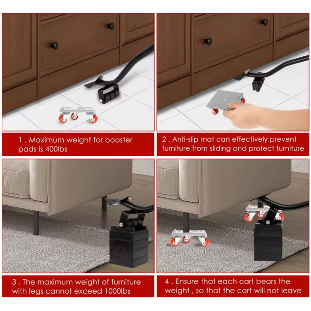 4pcs Casters Furniture Sliders Movers 360 Degree Rotating Wheels And 4 Lift Pads