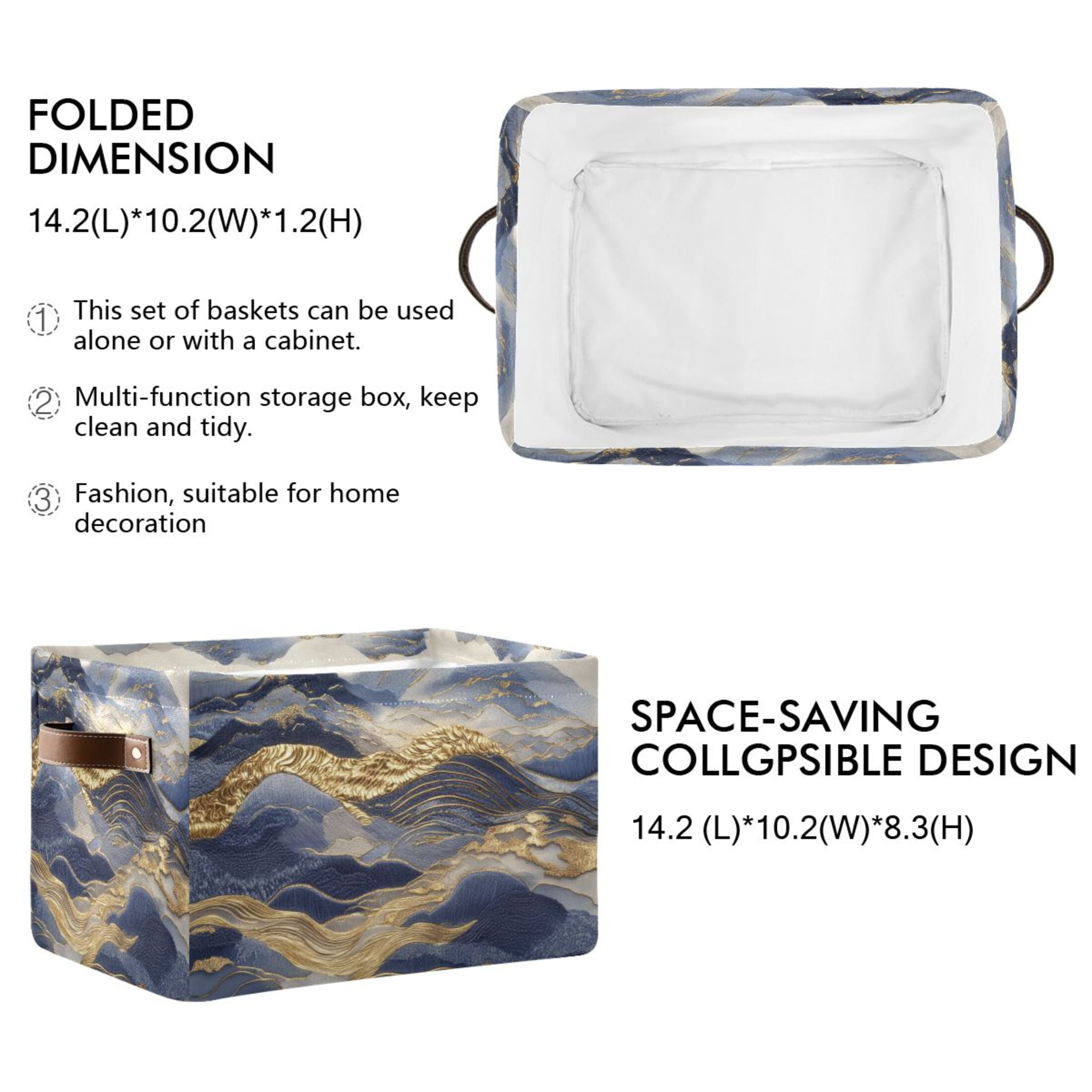 Flowing Liquid Gold Foldable Storage Basket,Canvas Fabric Foldable Storage Bins with Handles Open Home Storage Bins Boxes for Toy Book Shelf Closet Baskets