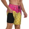 thumbnail image 2 of Naloa Red Ice Cream Print Men Swim Trunks with Compression Liner ,Board Shorts,Men's Swim Shorts with Drawstring and Elastic Waistband-Large, 2 of 6