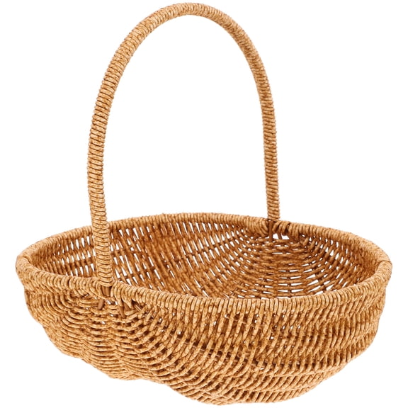 Amosfun Hand Woven Khaki Storage Basket Portable Vegetable Fruit Basket with Sturdy Handle