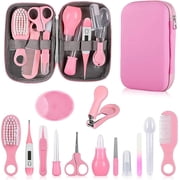 Baby Grooming Kit, Infant Safety Care Set with Hair Brush Comb Nail Clipper Nasal Aspirator for Newborn Girls Boys (Pink)
