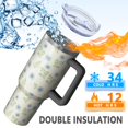 thumbnail image 5 of 40oz Pioneer Flower Floral Print Pattern Insulated Tumbler with Handle, BPA-Free Leak Proof Lid and Straws, Double Wall Vacuum, Hot 12h/Cold 34h, 5 of 6