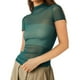 thumbnail image 2 of Top de manga corta de malla para mujer - Blusa transparente con cuello alto y bordado de lunares - Camiseta versátil informal/de fiesta - Tallas S-XL, 2 of 5
