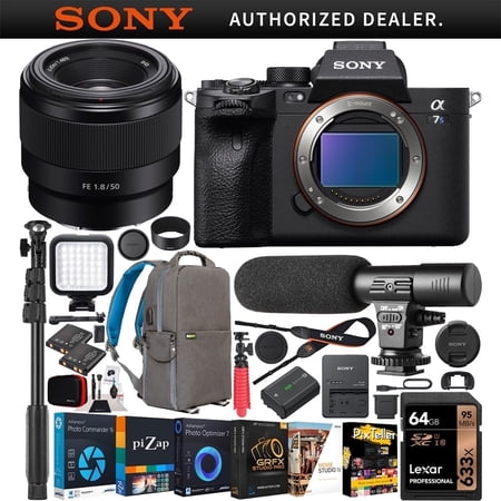 Sony a7s III Full Frame Mirrorless Camera w/ FE 50mm F1.8 Lens Kit ILCE-7SM3/B + SEL50F18F Bundle w/ Photo Video LED Microphone 64GB Deco Gear Backpack & Accessories |Official Sony Partner|