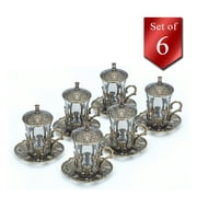 Fancy Turkish Tea Cup Set, Traditional Arabic Tea Glass Mug Set, Vintage Housewarming Tea Cups Gift Set for Women, Set of 6 Person