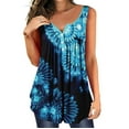 thumbnail image 2 of USSUMA Plus Womens Tops Dressy Casual Pleated Flowy Tank V Neck Women's Tunics Floral Print Button Vest Basic Tee T Shirts for Women Sleeveless Summer Blouses Trendy, 2 of 6